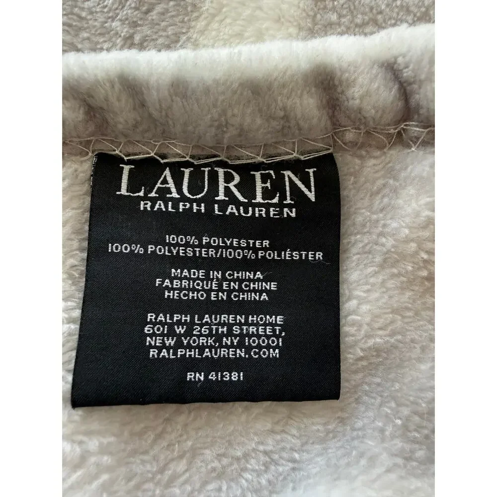 Lauren Ralph Lauren Full Queen Plush Micromink Blanket LRL Monogram Gray Stripe